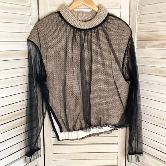 Perfect Number Fall 2020 RARE Sheer Overlay Chunky Knit Cropped Sweater S - Picture 3 of 12